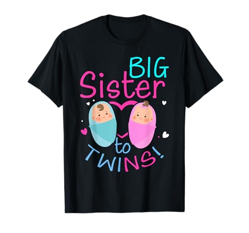Soon To Be Big Sister to Twins Baby Boy Girl 2025 Reveal T-Shirt