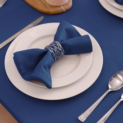 Image of Encasa XO Cotton Napkins for Dining Table | Set of 12, Size 43x43 cm | Machine Washable Reusable Table Napkin, Soft & Absorbent, Elegant Table Decor for Kitchen, Hotels, Party - Cobalt Blue