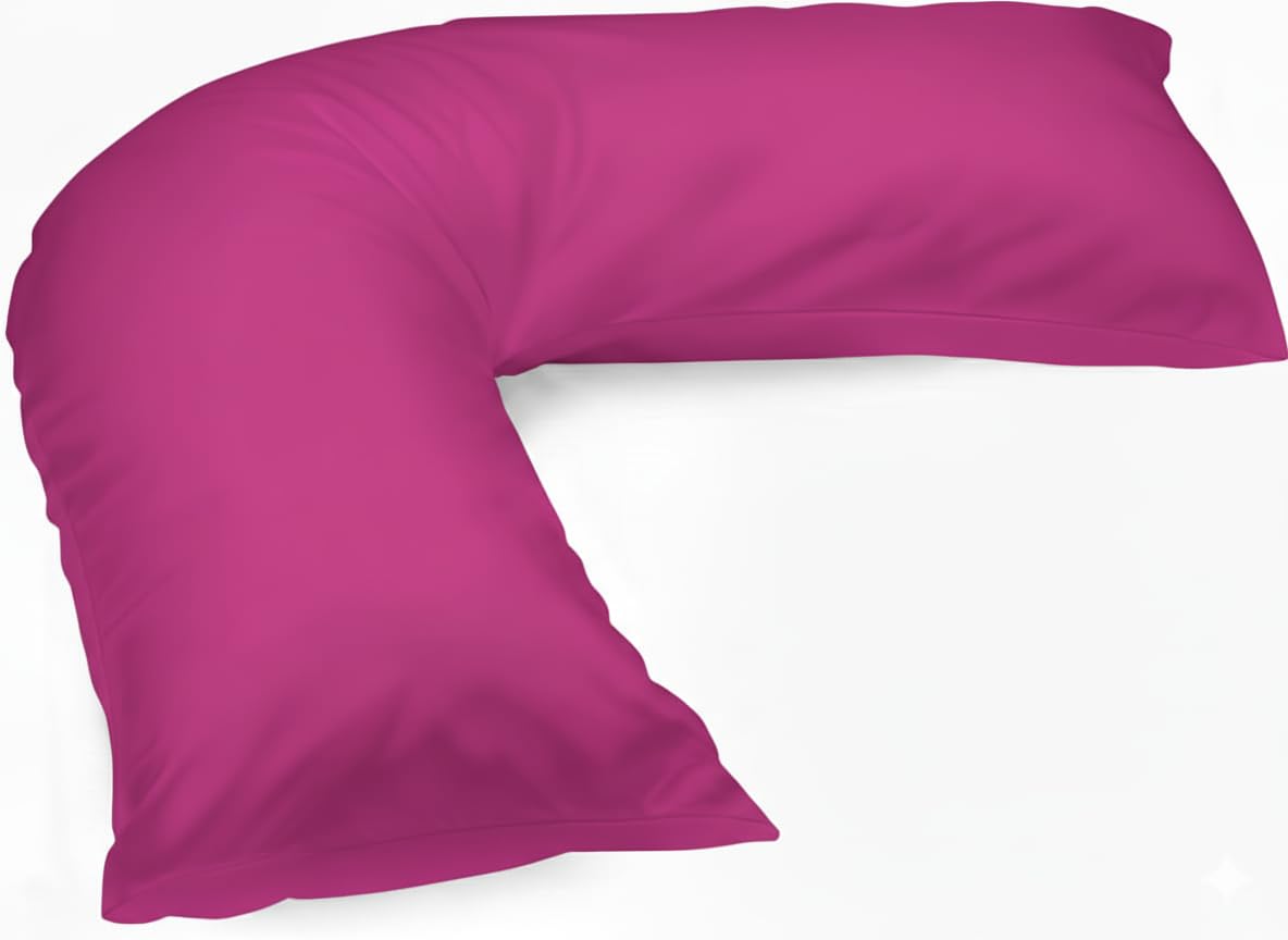 crazypriceuk V Shaped Pillow Case Cover Only – Polycotton, Washable, Plain Colours, 70 x 33 cm, 180 Thread Count, Non-Allergenic, Fits Standard V Pillows (Fuschia)