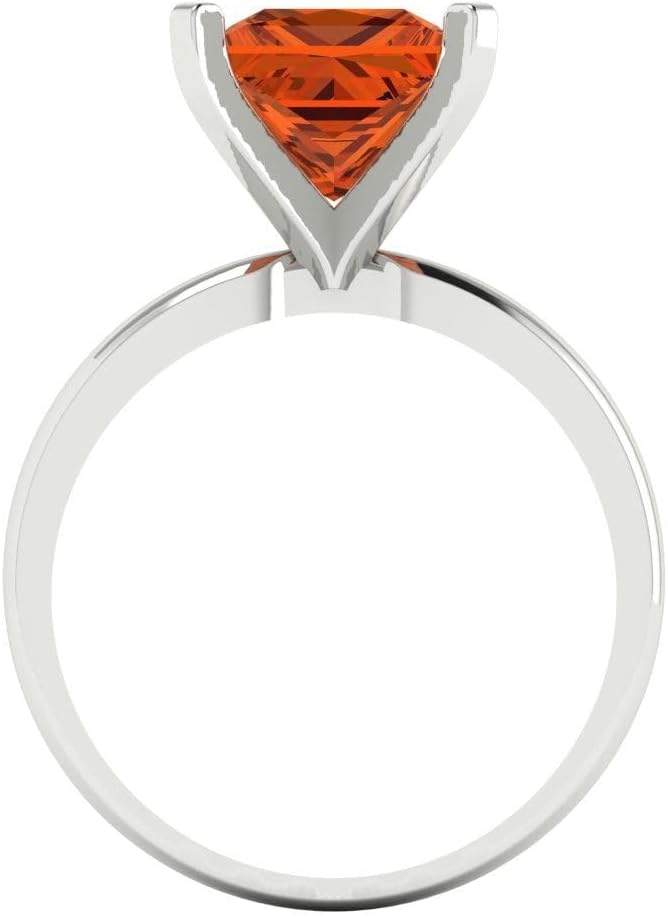 Clara Pucci 14K Solid White Gold 3 ctw Ruby Solitaire Ring for Women | Anniversary, Birthday Gift | 8.0mm Princess Cut - Image 4