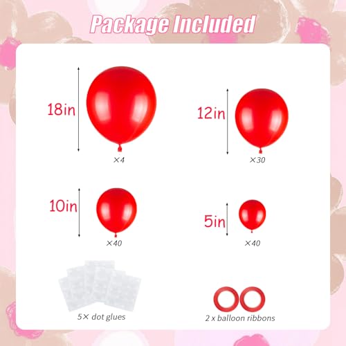 Image of 114pcs Red Balloons Different Sizes, 18 12 10 5 inch Red Latex Balloons Garland Arch Kit for Graduation Birthday Wedding Valentine's Day Christmas Party Decor