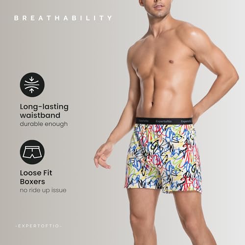 Cotton Boxers for Men Loose Fit Men's Underwear Boxer Shorts Soft Mens Boxer Pack, Breathable, Button Fly, Knit4