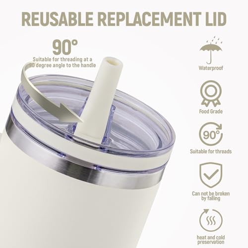 Image of Replacement Lid for Stanley 40 oz and 64 oz Tumbler.Leakproof Flip Straw Lid Fit stanley Cup Quencher H2.0 40 oz /64 oz and Stanley ProTour 40oz /64oz Tumbler.(Cream,1-Pack)