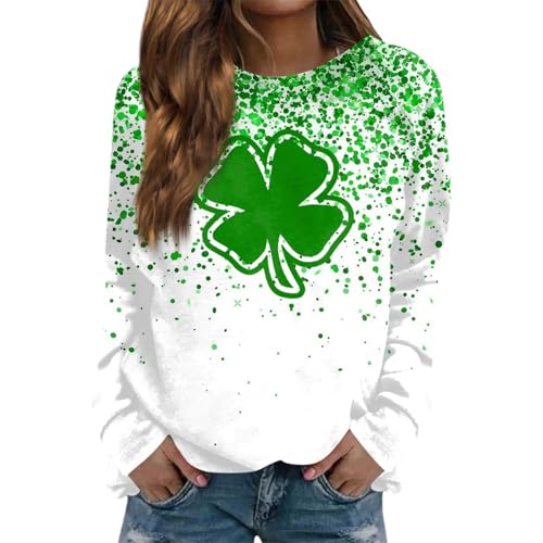 Generisch Sudadera para mujer sin diseño del día de San Patricio, cuello redondo, manga larga, Blanco, M
