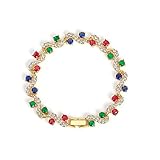 14K Gold Plated Crystal Tennis Link Bracelet Cubic Zirconia Birthstone Cz Bracelets Crystal Wedding Jewelry Bracelets for Women Girls (colorful)