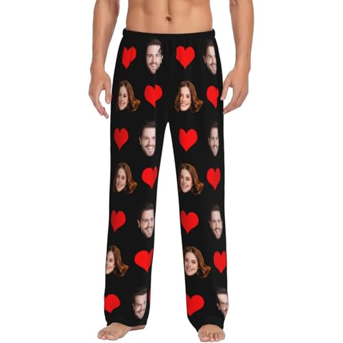 Custom Pajama Pants Men Personalized Photo Face Sleep Bottoms Customized Gifts for Dad Husband Couples