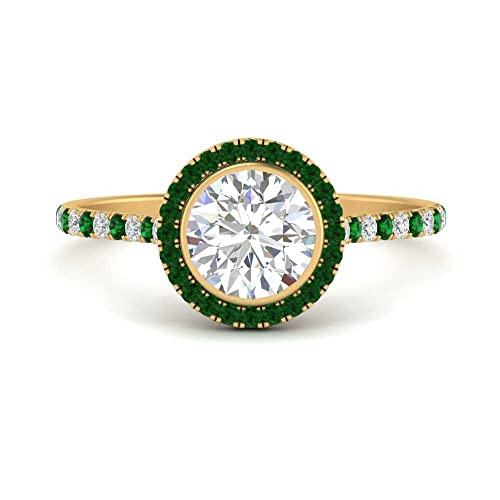 Image of 55Carat Choose Your Gemstone Bezel Round Halo Pave Diamond CZ Ring Yellow Gold Plated Round Shape Halo Engagement Rings Everyday Jewelry Wedding Jewelry Handmade Gifts for Wife US Size 4 to 12