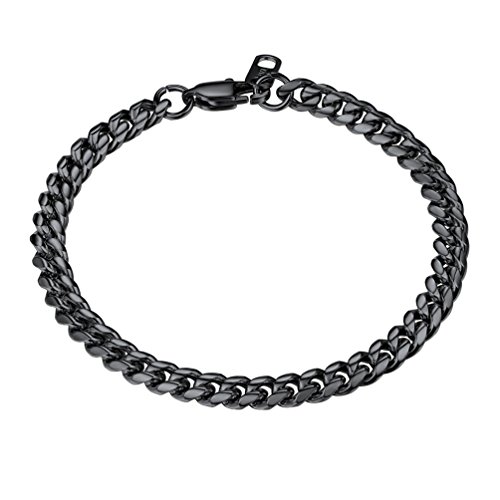 PROSTEEL Stainless Steel Bracelet for Men Women, Stylish Cuban Link Bracelets, Black/18K Gold Plated, W:4.8mm/6mm/10mm/14mm, L:19cm/21cm, Come Box 19.0 Centimeters B: 6mm-Black