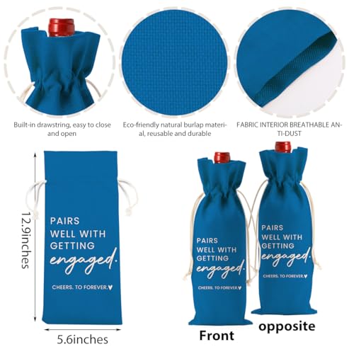 Image of Engaged Engagement Gifts for Couples Her Engagement Party Decorations | Engaged Wine Bag for Couple Women Pairs Well with Getting Engaged Wine Accessory Sets Blue