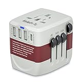 International Travel Adapter All-in-one Universal Power Adapter Worldwide W/ 3 USB 1 Type-C Ports for US, UK, EU, AU & Asia Covers 150+Countries Wall Charger (Red)