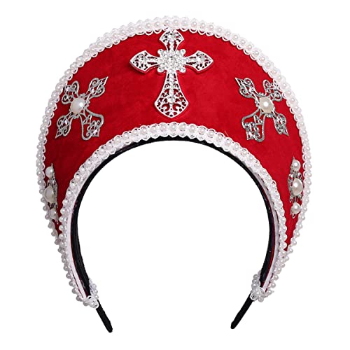 COSDREAMER Women Cross Tudor Renaissance Headdress Royal French Hood Coronet Headdress (Win red)