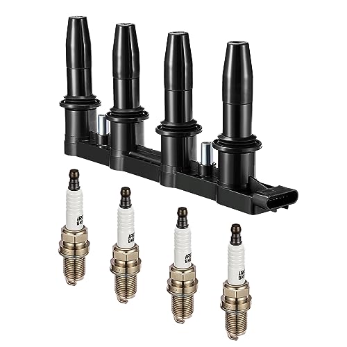 Image of BDFHYK Ignition Coil Pack UF620 and Iridium Spark Plugs 4504 Compatible with Chevy Cruze 11-16 Sonic 12-18 Trax 13-17 Aveo Aveo5 09-11 Pontiac G3 Wave Suzuki Swift+ 1.6L 1.8L L4 Chevy Oem Coil Pack