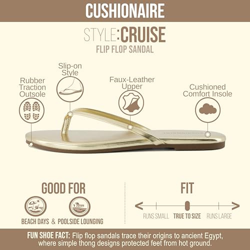 Image of CUSHIONAIRE Cruise Lightweight Womens Flip Flops, Comfortable Beach Sandals for Women with Cushioned Footbed & Flexible Slip On Design