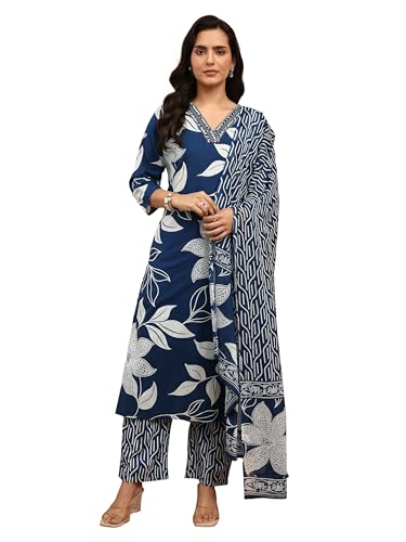 Image of Libas Printed Cotton Blend Straight Kurta Set for Women | daily wear suit