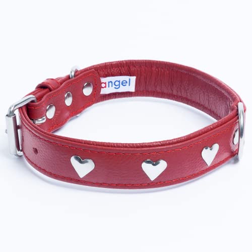 Angel Pet Supplies Genuine Leather Hearts Studded Dog Collar By Angel Pet. Soft And Durable Padded Leather. (20” X 1”, Valentine Red), Medium/Large, 41392 #TOP1