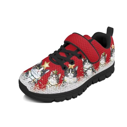 Kids Christmas Shoes Comfortable Breathable Hook and Loops Strap Athletic Running Shoes for Litter Kids Lightweight Non-Slip Outdoor School Sport Sneaker for Big Kids US 11-15