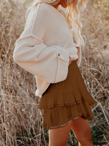 Image of Aoudery Flowy Shorts for Women Casual Boho Ruffle Tiered Skorts High Waist Mini Skirts Golf Tennis Crochet Shorts