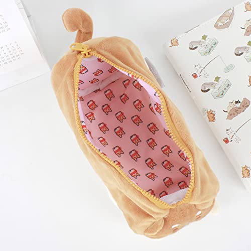 Image of Minache Plush Animal Stationery Pouch Women Cute Dog /Dinosaur Plush Pencil Case Ladies Cosmetic Bag (7019+Brown Puppy), bd-06484AD