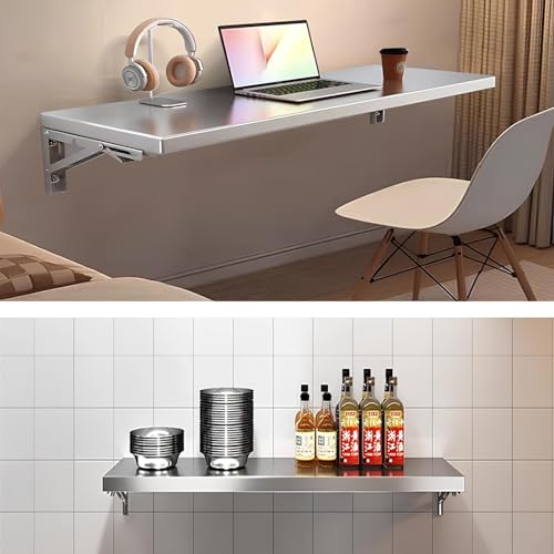 Table murale pliable gain de place avec plateau inox polyvalent