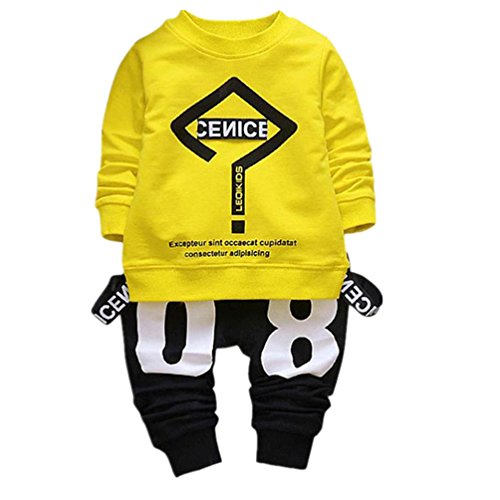 Vovotrade Bebé Niño Niña 2-6 Años 2 Piezas Conjunto de Trajes Interrogatorio Impresión Manga Larga Camiseta Blusa Suéter + Pantalones Ropa Mezcla de algodón Otoño Invierno (Altura:90cm, Amarillo)