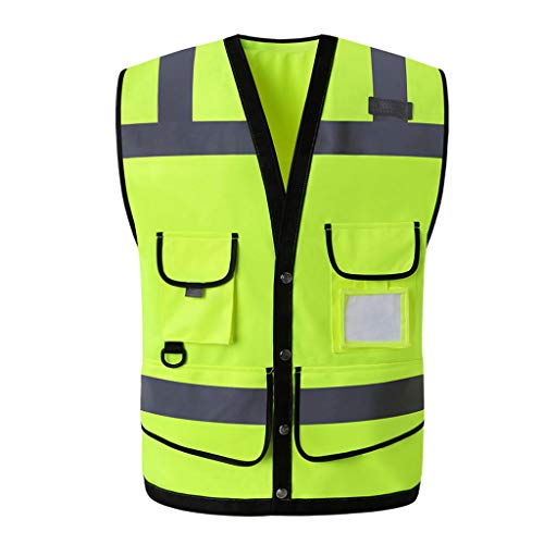 JKXWX reflektierende Kleidung Sichtweste, Multi-Pocket-Straßenbaustelle, Sicherheitsweste, Warnweste for Verkehrssicherheit Reflektierendes Zahnrad (Color : Fluorescent Yellow, Größe : Large) Cover