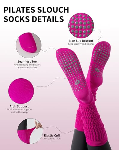 Image of Yawlsow Pilates Socks with Grips for Women Yoga Ruffle Grippy Non Slip Long Slouchy Scrunch Socks for Barre Workout Hospital