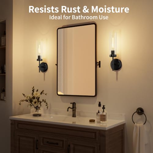Image of BUTHY Black Sconces Set of 2, Hardwired Bathroom Light Fixtures