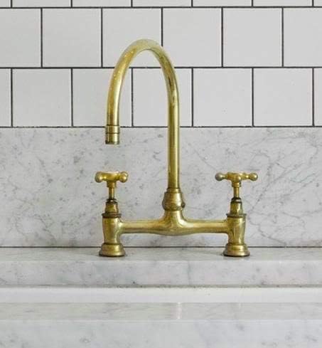 1890'S DECK MOUNT BRIDGE FAUCET W/MUSHROOM LEGS 8" SWAN NECK SWIVEL SPOUT (COMPRESSION), Weatherd Bronze