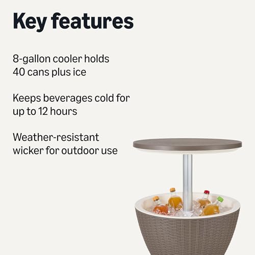 Amazon Basics Patio Bar Table, Outdoor Cooler Table with Drain Hole, 8-Gallon Insulated Storage, Wicker Style, Weather-Resistant - image 2