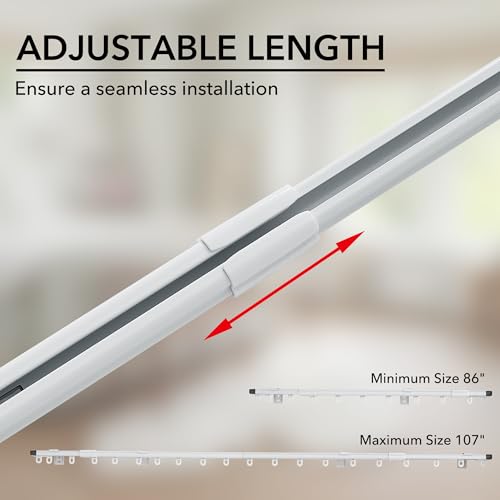 RYB HOME Ceiling Curtain Track Retractable Slider Curtain Track System Heavy Duty Easy Install for Living Room Divider Hospital Bedroom Sliding Glass Door, Matte White, 7.2-8.9 FT, 1 Set