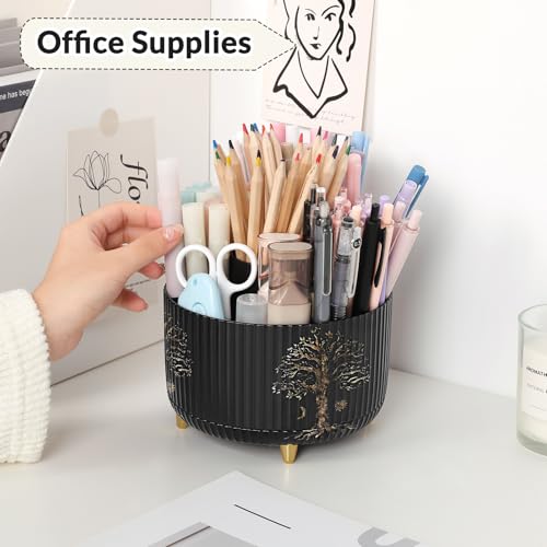 Image of SKYDUE 360 Degree Rotating Desk Organizer, Dual-Purpose Pencil Pen Holder for Desktop, Desk Pen Organizer with 5 Slots, Office Supplies, Pencil Cup for Office, School, Home