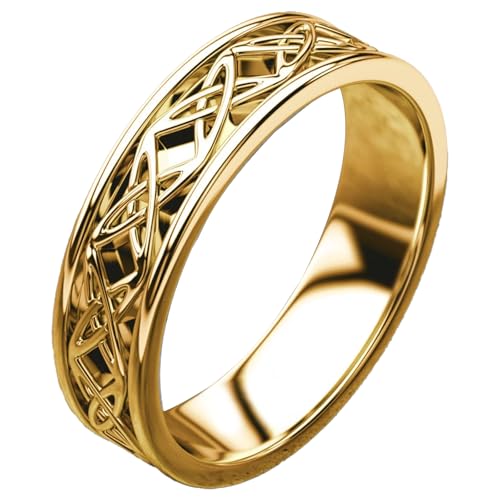 Sterling Silver or 10K 14K 18K Solid Gold Celtic Band Mens Celtic Ring Custom Engraved Wedding Band 4-6MM Size 4-15