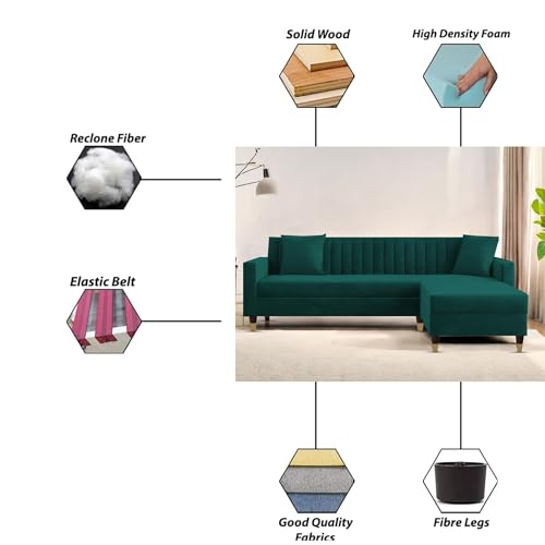 Image of Casaliving Garcia 4 Seater L Shape Convertible Sofa Set for Living Room, 3 Seater & Ottoman Modular Sectional Couch for Small Space (Pine Colour Premium Fabric)
