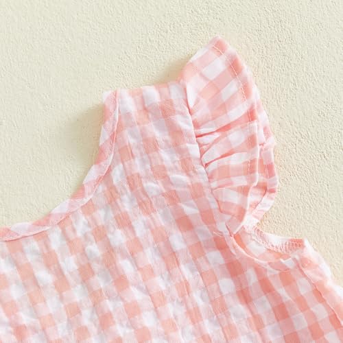 GOOCHEER Toddler Girl Clothes Baby Summer Outfits Plaid Ruffle Sleeveless Vest Tank Tops Pants Set 12 18 24 Month 2T 3T 4T (#Lace-Pink, 18-24 Months)