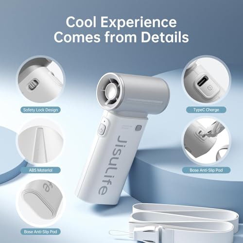 Image of JISULIFE Portable Handheld Fan Life9, Turbo Power High Speed Air 18H Max Cooling Time,5 Gear Wind, 5000mAh Rechargeable, Mini Pocket Design, Personal Fan for Travel Concerts Cruise Makeup - Light Grey