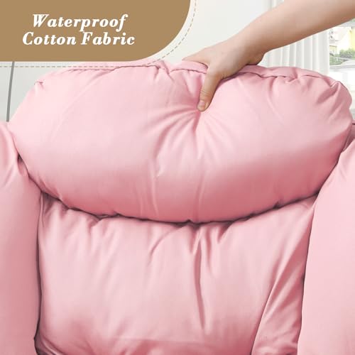 Athena Collection Lazy Lounge Chair with Ottoman, Modern Soft Reading Arm Chair for Adults, Comfy Sofa Armchair with Footrest and Side Pocket for Corner, Living Room, Bedroom, Small Space, Pink - Thumbnail 4