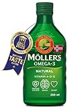 Moller’s ® | Huile de foie de morue oméga 3 | Compléments alimentaires oméga 3 avec EPA, DHA, vitamines A, D et E | Prix Superior Taste | Marque vieille de 166 ans | Neutre | 250 ml