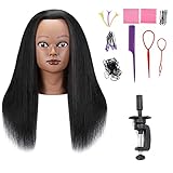 Armmu Mannequin Head with 100% Real Hair, 18' Hairdresser Cosmetology Mannequin Manikin Training Practice Doll Head with Free Clamp and 9 Tools for Hairstyling - Black