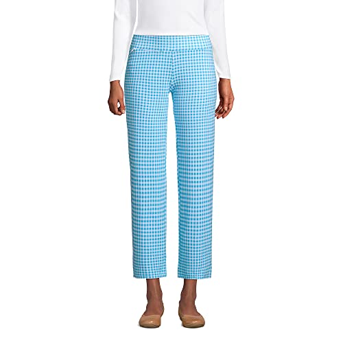 Lands' End Womens Starfish Crop Pants Island Turquoise/White Check Regular Large