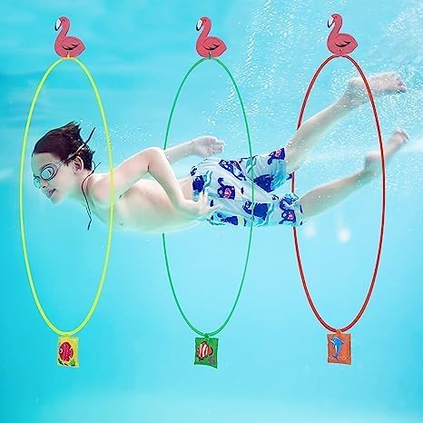 GGEROUPool Diving Swim Thru Rings Toys for Kids,Water Swim Thru Rings with Buoys and Sandbags Underwater Training Program Swimming Pool Games Water Sports Gifts for Ages 3+ Kids Teens