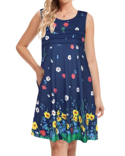 Image of CHICGAL Womens Summer Dresses Casual Loose Pleated Front Tshirt Sleeveless Tank Sundresses with Pockets 2026