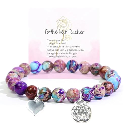 Image of Teacher Appreciation Gifts, Natural Stone Teacher Appreciation Bracelet for Women, Thank You Teachers Gifts with Message Card