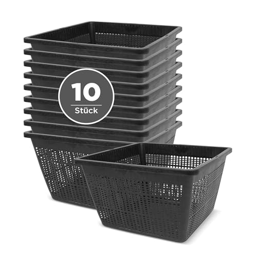 blizz-z Pflanzkorb eckig 23 x 23 cm 13 cm (10 Stück) | Teichkorb, Wasserpflanzkorb, Teichbepflanzung, Gewächshaus, wetterfester Kunststoff Lange Lebensdauer