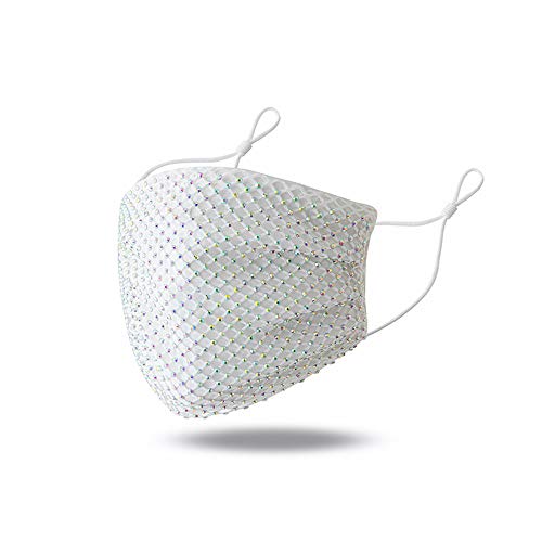Crystal Face Mask,Masquerade Face Mask Bling Protective Mask for Women and Men (White)