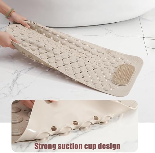 Image of Homecloud Anti Skid Mat for Bathroom Floor Shower mats for Bathroom Anti Slip with Foot Scrubber Bath mat Anti Slip with Suction Cups & Drain Holes (69x35 Cm) (Beige)