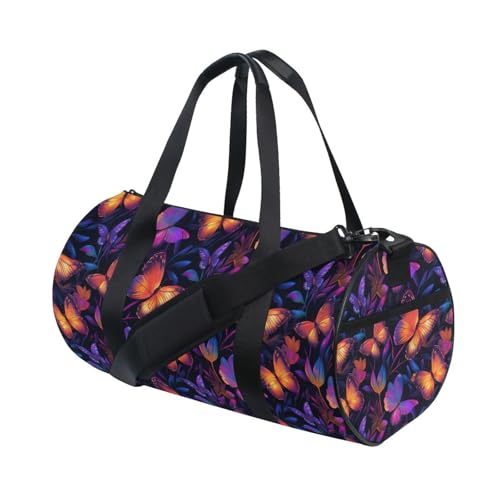 Red Butterfly Sports Duffel Bag Full Print Barrel Gym Bag with Side Zipper Pocket and Inner Compartment, Durable Lightweight Fabric for Sports, Training, Travel and Outdoor Use3