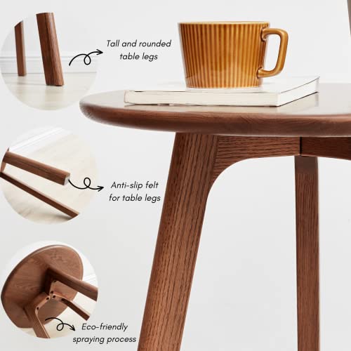 Vadisun Round Side Table - 100% Natural Solid Wood - 3 Legged Wood End Table For Living Room - Small, Elegant Round End Table - Eco-Friendly Painted Small Side Table (Colour: Walnut) #TOP2