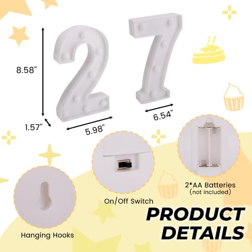 Image of LED Light Up Numbers, Marquee Number Sign for 27th Birthday Decor(27) | Battery Powered LED Lighted Numbers, Marquee Light Up Sign for Birthday Party Centerpieces Home Wall Decor Night Light
