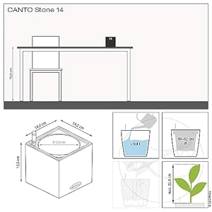Lechuza 13471 Canto Stone 14 Cube Self Watering Garden Planter for Indoor and Outdoor Use 55 x 55 x 525 Sandy Beige
