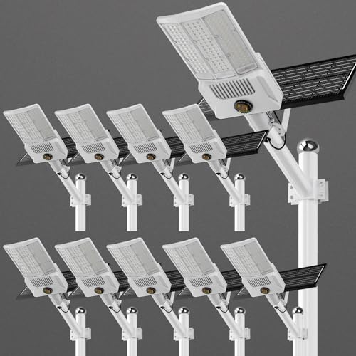 HWHDJ 22000W Solar Street Light Outdoor Waterproof IP68 with Motion Sensor,55000mAh Battery,Solar Parking Lot Lights with Remote Control,Solar Flood Light for Driveway,Street (10PACK)
